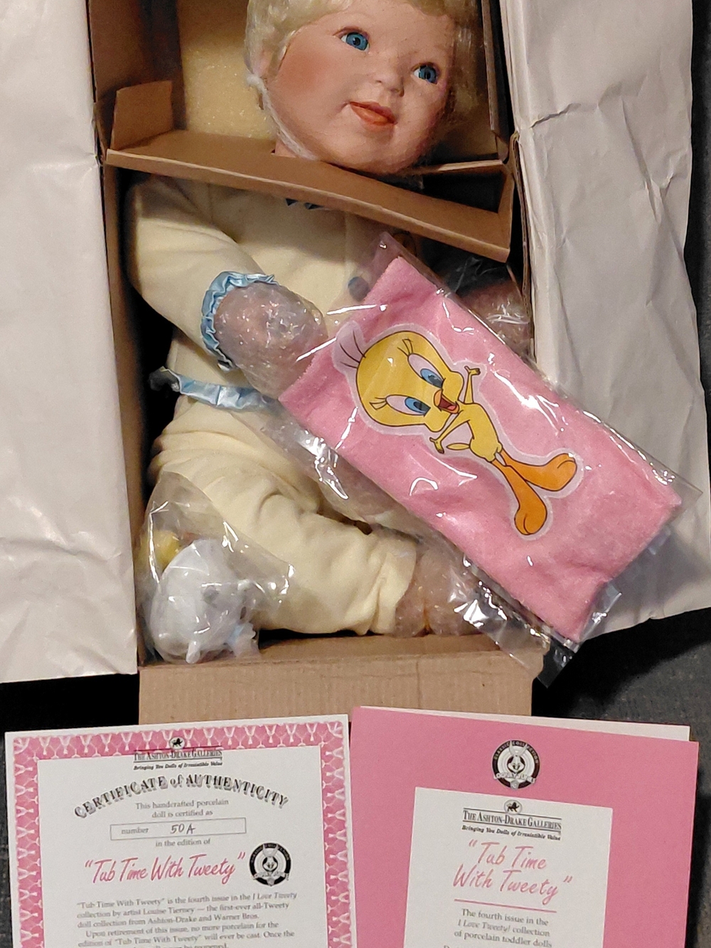 Ashton‑Drake Doll #93024 Tub Time with Tweety Looney Tunes Collectible w/Box COA